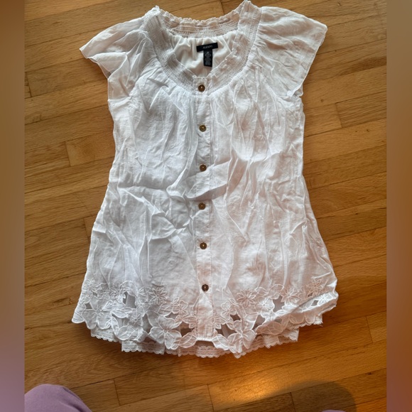 Alfani Tops - Alfani White Button-Up Blouse with Lace Hem